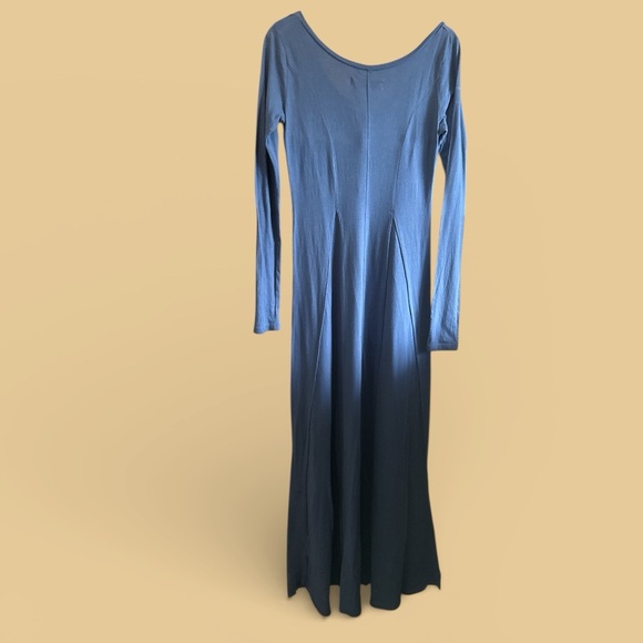 Free People Beach Henley Elegant Blue Maxi Long Sleeve Casual Dress Size Medium - Picture 3 of 6